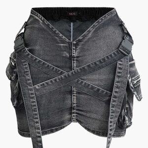 Mica’s Gray Denim Skirt with Straps